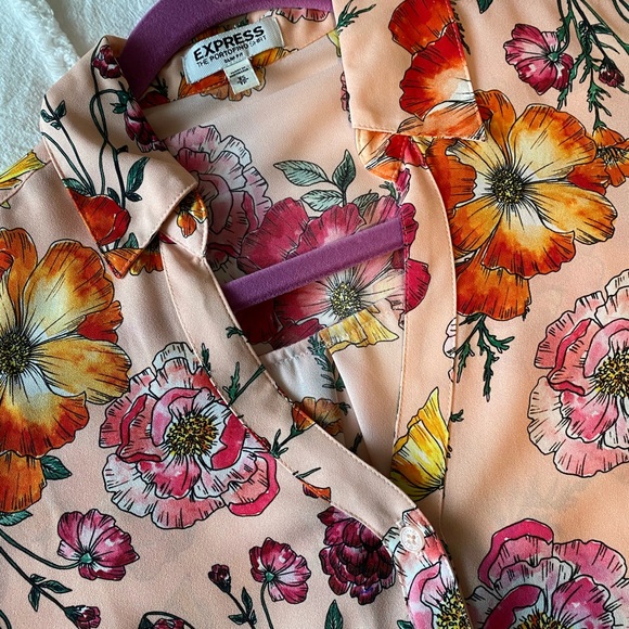 Express floral button up dress blouse women XS - Picture 4 of 5